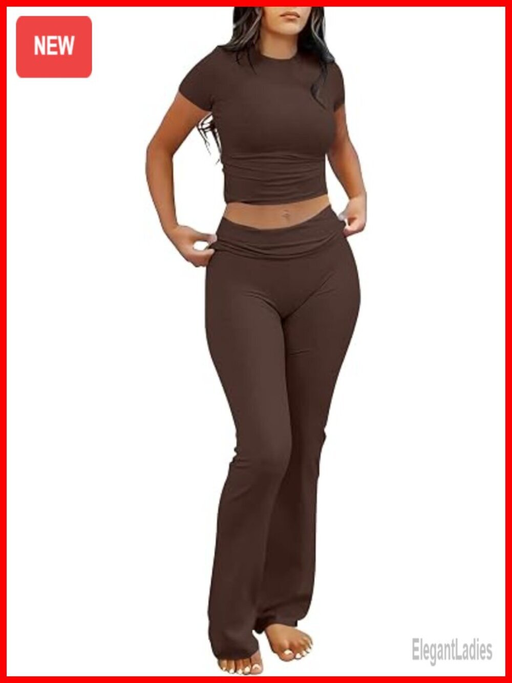 2 Piece Lounge Set with Crop Top & Foldover Flare Leggings